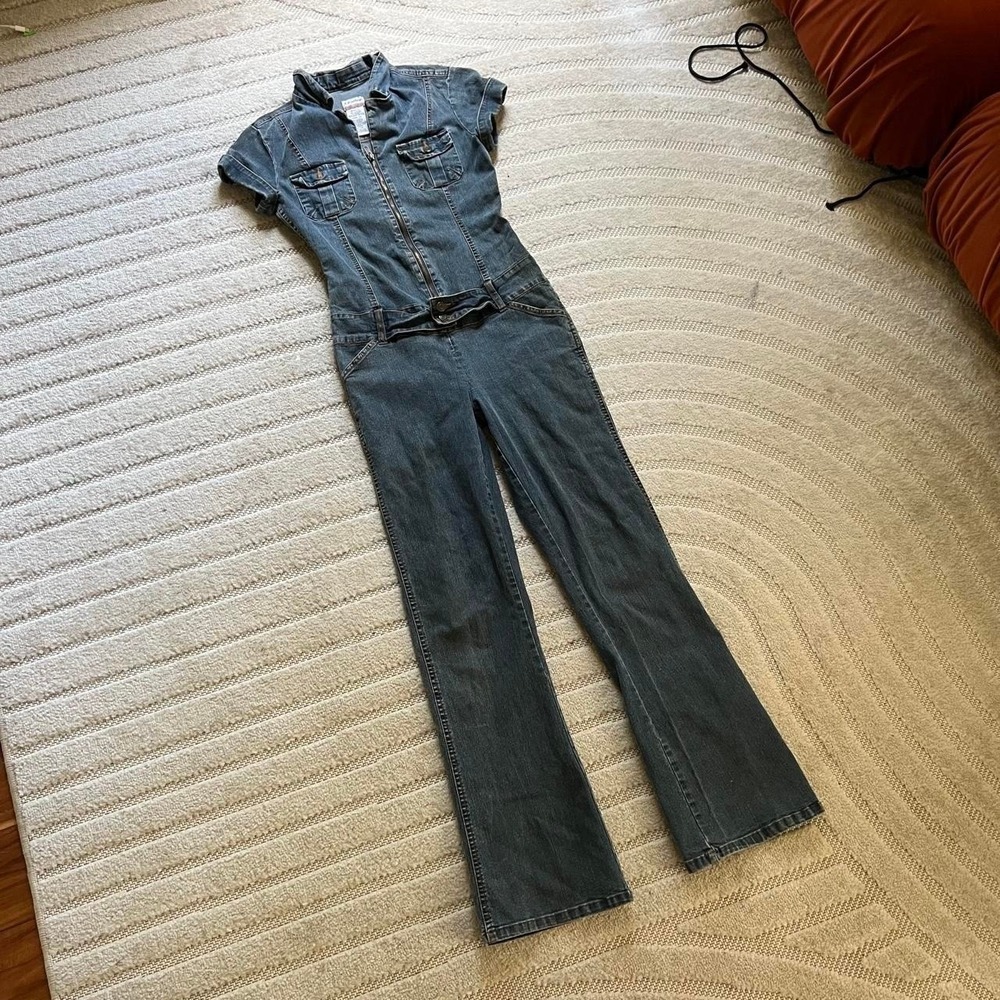 VTG y2k No Boundaries blue denim jumpsuit size small Punk Chic Boho Western